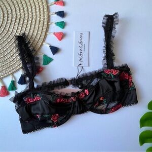 For Love & Lemons Black Rose Embroidered Underwire Bralette